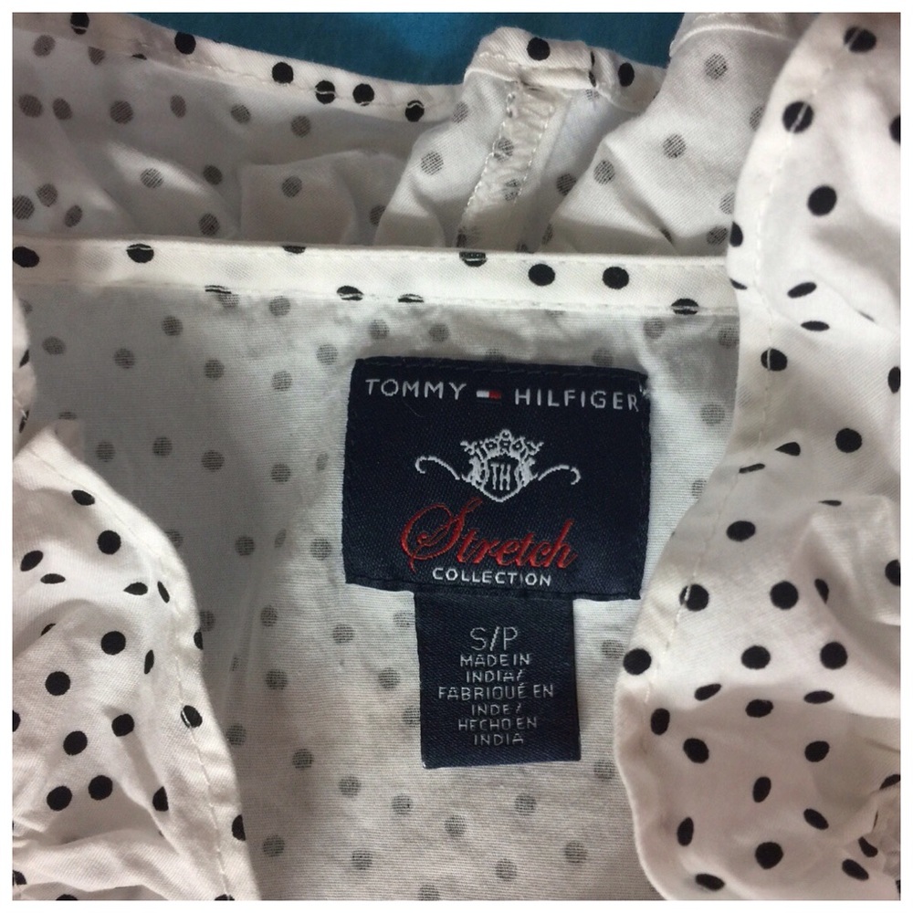 TOMMY HILFIGER Deep V White/Black Polka Dot Country Formal Button Up S/P